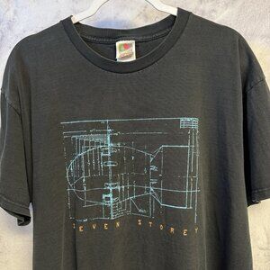 Vintage Seven Storey Atomic Bomb T Shirt Men’s XL 23.5x28 Black Short Sleeve Y2K